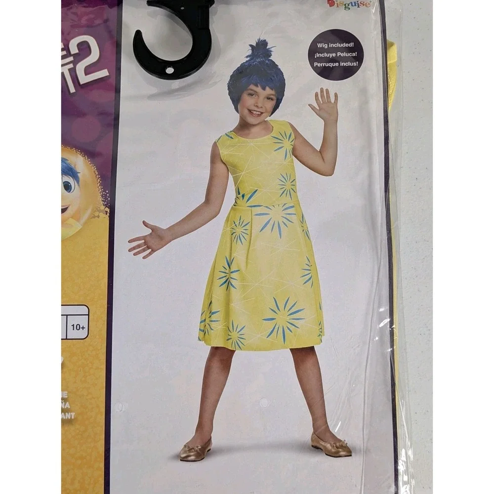 Disney Inside Out 2 Joy Child Girls Halloween Costume Dress + Wig Disguise Large